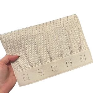 FENDI pre-loved cross body with perforated logo and woven leather detailing